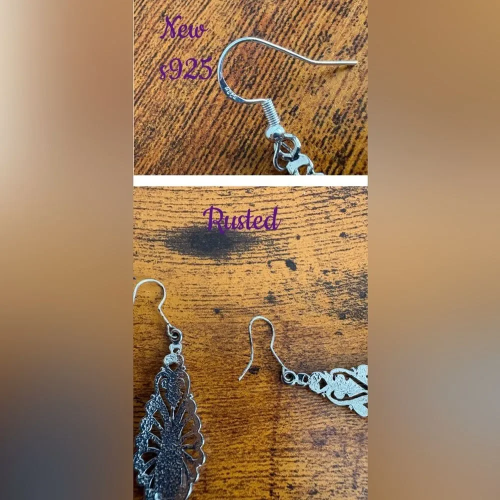 Intricate S925 Vintage Filigree Silver and Blue Marble  Earrings